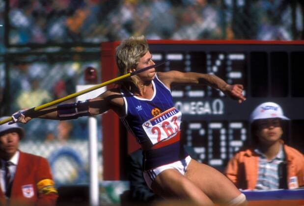 Petra Felke (DDR) Leichtathletik OS Sommer Damen Olympische Spiele Seoul 1988, Sommerspiele, Nationaltrikot Einzelbild Seoul Leichtathletik OS Sommer Damen Olympische Spiele Seoul 1988, Sommerspiele, Nationaltrikot Einzelbild Seoul