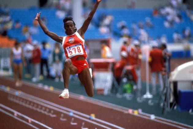 Jackie Joyner Kersee (USA) Leichtathletik OS Sommer Damen Olympische Spiele Seoul 1988, Sommerspiele, Nationaltrikot Einzelbild Seoul Dynamik, Leichtathletik OS Sommer Damen Olympische Spiele Seoul 1988, Sommerspiele, Nationaltrikot Einzelbild Seoul Dynamik,