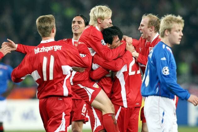 Torjubel Stuttgart Fußball EC 1 Herren Champions League 2007 2008, VfB Stuttgart - Glasgow Rangers 3:2 Gruppe Stuttgart Freude, Begeisterung, Fußball EC 1 Herren Champions League 2007 2008, VfB Stuttgart - Glasgow Rangers 3:2 Gruppe Stuttgart Freude, Begeisterung,