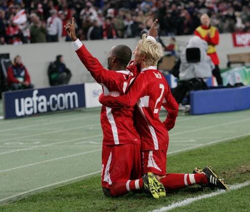 Cacau (li.) und Andreas Beck (beide Stuttgart) - Torjubel Fußball EC 1 Herren Champions League 2007 2008, VfB Stuttgart Gruppe Stuttgart Freude, Fußball EC 1 Herren Champions League 2007 2008, VfB Stuttgart Gruppe Stuttgart Freude,