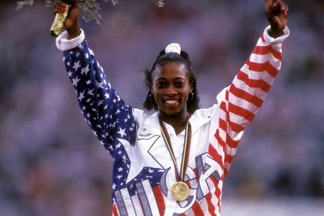 Gail Devers (USA) - Olympiasiegerin über 100m der Olympischen Sommerspiele 1992 in Barcelona Leichtathletik OS Sommer Damen Olympische Spiele Barcelona 1992, Sommerspiele, Einzelbild Barcelona Freude, Leichtathletik OS Sommer Damen Olympische Spiele Barcelona 1992, Sommerspiele, Einzelbild Barcelona Freude,