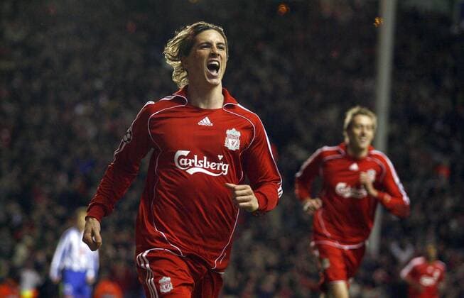 Fernando Torres (Liverpool) - Torjubel - EDITORIAL USE ONLY. No use with unauthorised audio, video, data, fixture lists, club league logos or live services. Online in-match use limited to 120 images, no video emulation. No use in betting, games or single club league player publications. Fußball EC 1 Herren Champions League 2007 2008, FC Liverpool Einzelbild Liverpool Freude, Begeisterung, Fußball EC 1 Herren Champions League 2007 2008, FC Liverpool Einzelbild Liverpool Freude, Begeisterung,