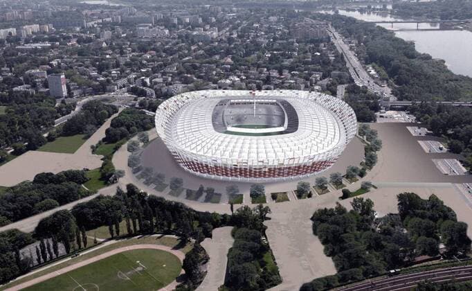 Computeranimation der National Arena in Warschau für die Euro 2012 -  (EN00151960004) Fußball EM Herren Vorschau 2007, Euro 2012, Stadion, Fußballstadion, außen, Außenansicht, Totale National Stadium Warschau Fußball EM Herren Vorschau 2007, Euro 2012, Stadion, Fußballstadion, außen, Außenansicht, Totale National Stadium Warschau