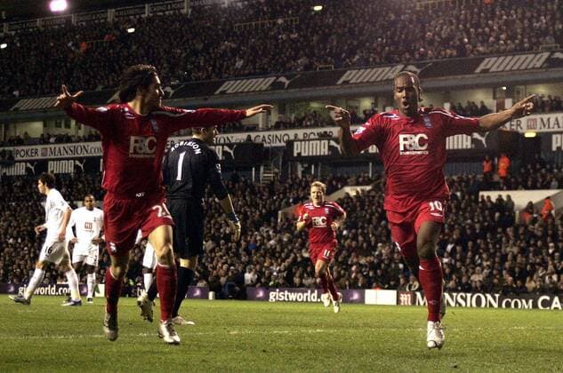 Cameron Jerome (re.) und Daniel de Ridder (beide Birmingham City) - Torjubel -  Fußball Herren English Premier League 2007 2008, 1. Englische Liga, Tottenham Hotspur - Birmingham City 2:3, Spurs Gruppe London Freude, Fußball Herren English Premier League 2007 2008, 1. Englische Liga, Tottenham Hotspur - Birmingham City 2:3, Spurs Gruppe London Freude,