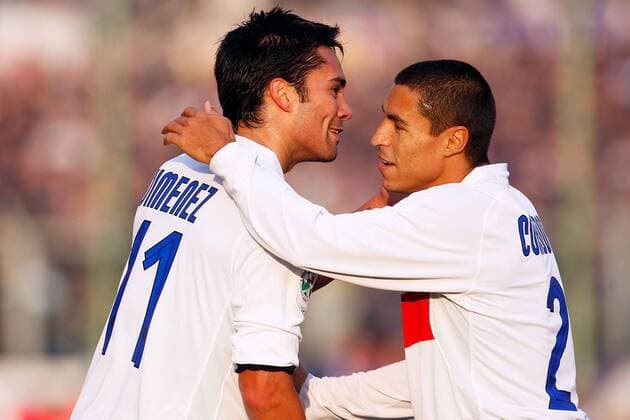 Luis Jimenez (li.) und Ivan Cordoba (beide Inter Mailand) - Torjubel -  Fußball Herren Serie A 2007 2008, 1. Italienische Liga, FC Internazionale Mailand Gruppe Florenz Freude, Fußball Herren Serie A 2007 2008, 1. Italienische Liga, FC Internazionale Mailand Gruppe Florenz Freude,