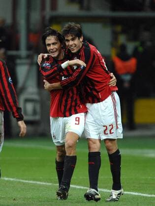 Kaka (re.) und Filippo Inzaghi (beide AC Mailand) - Torjubel - Fußball EC 1 Herren Champions League 2007 2008, AC Mailand, Milan Gruppe Mailand Freude, Fußball EC 1 Herren Champions League 2007 2008, AC Mailand, Milan Gruppe Mailand Freude,