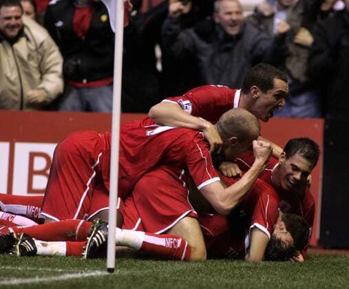 Torjubel Middlesbrough -  Fußball Herren English Premier League 2007 2008, 1. Englische Liga, Middlesbrough FC Gruppe Middlesbrough Freude, Begeisterung, Fußball Herren English Premier League 2007 2008, 1. Englische Liga, Middlesbrough FC Gruppe Middlesbrough Freude, Begeisterung,