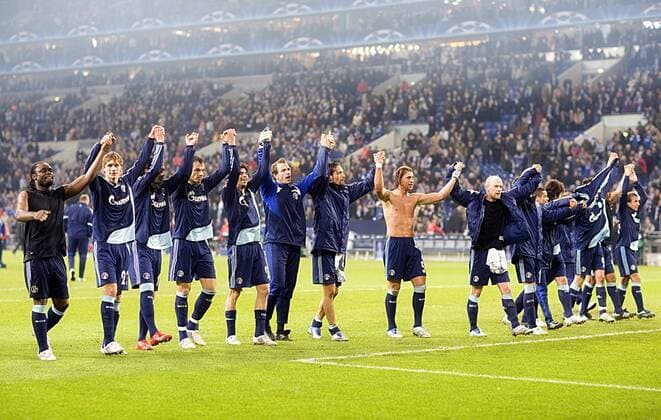 Schlussjubel Schalke Fußball EC 1 Herren Champions League 2007 2008, FC Schalke 04 Totale Gelsenkirchen Freude, Fußball EC 1 Herren Champions League 2007 2008, FC Schalke 04 Totale Gelsenkirchen Freude,