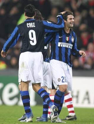 Cristian Chivu (re.) und Julio Ricardo Cruz (beide Inter Mailand) - Torjubel -  Fußball EC 1 Herren Champions League 2007 2008, FC Internazionale Mailand Gruppe Eindhoven Freude, Fußball EC 1 Herren Champions League 2007 2008, FC Internazionale Mailand Gruppe Eindhoven Freude,