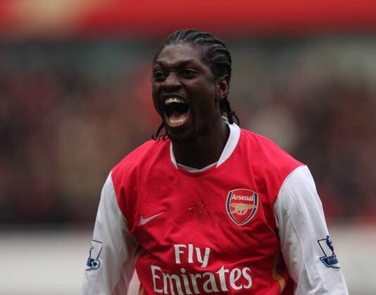 Emmanuel Adebayor (Arsenal) - Torjubel -  Fußball Herren English Premier League 2007 2008, 1. Englische Liga, Arsenal FC London Einzelbild London Freude, Begeisterung, Fußball Herren English Premier League 2007 2008, 1. Englische Liga, Arsenal FC London Einzelbild London Freude, Begeisterung,