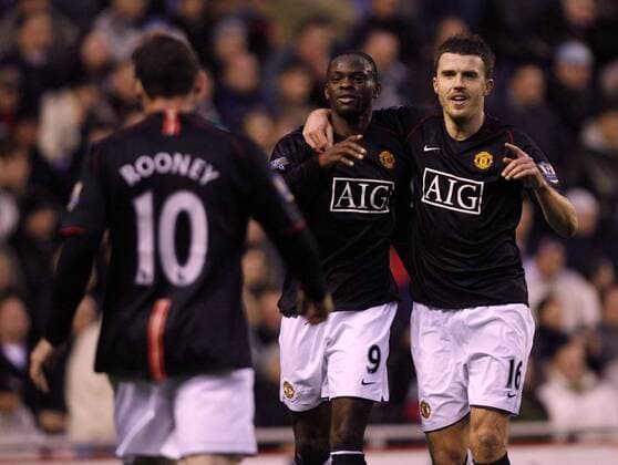 Torjubel Manchester United: Michael Carrick (re.) und Louis Saha -  Fußball Herren English Premier League 2007 2008, 1. Englische Liga, Manchester United, ManU Gruppe Sunderland Freude, Fußball Herren English Premier League 2007 2008, 1. Englische Liga, Manchester United, ManU Gruppe Sunderland Freude,