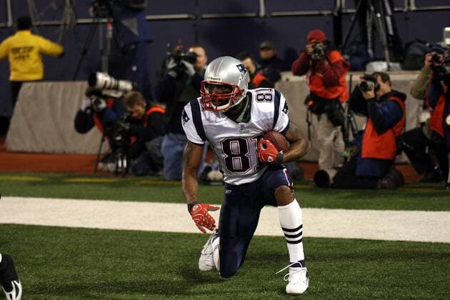 Randy Moss (New England Patriots) - Touchdown American Football Herren NFL 2007 2008 Einzelbild East Rutherford American Football Herren NFL 2007 2008 Einzelbild East Rutherford