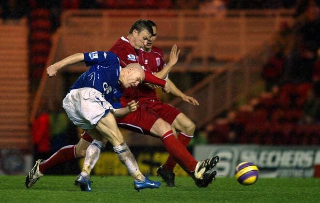 Andrew Johnson (Everton, li.) gegen Robert Huth (Middlesbrough) -  Fußball Herren English Premier League 2007 2008, 1. Englische Liga, Middlesbrough FC - Everton FC 0:2 Gruppe Middlesbrough Dynamik, Kampf, Fußball Herren English Premier League 2007 2008, 1. Englische Liga, Middlesbrough FC - Everton FC 0:2 Gruppe Middlesbrough Dynamik, Kampf,