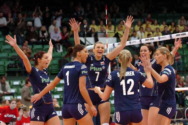 Jubel Polen, v.li.: Katarzyna Gajgal, Katarzyna Skowronska Dolata, Malgorzata Glinka, Milena Sadurek, Eleonora Dziekiewicz und Anna Baranska Volleyball Länderspiel Damen Olympiaqualifikation 2008, Olympia Qualifikation, Nationalteam, Nationaltrikot, Vdig Gruppe Halle Westfalen Freude, Volleyball Länderspiel Damen Olympiaqualifikation 2008, Olympia Qualifikation, Nationalteam, Nationaltrikot, Vdig Gruppe Halle Westfalen Freude,