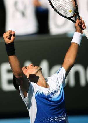 Novak Djokovic (Serbien) jubelt Tennis Herren Australian Open 2008, Grand Slam, ATP Tour Einzelbild Melbourne Freude, Tennis Herren Australian Open 2008, Grand Slam, ATP Tour Einzelbild Melbourne Freude,