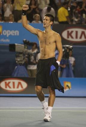 Novak Djokovic (Serbien) jubelt über seinen Finaleinzug Tennis Herren Australian Open 2008, Grand Slam, ATP Tour Einzelbild Melbourne Freude, Begeisterung, Tennis Herren Australian Open 2008, Grand Slam, ATP Tour Einzelbild Melbourne Freude, Begeisterung,