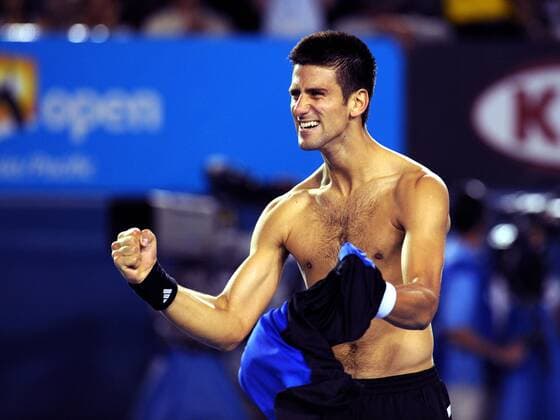 Novak Djokovic (Serbien) jubelt über seinen Finaleinzug Tennis Herren Australian Open 2008, Grand Slam, ATP Tour Einzelbild Melbourne Freude, Begeisterung, Tennis Herren Australian Open 2008, Grand Slam, ATP Tour Einzelbild Melbourne Freude, Begeisterung,