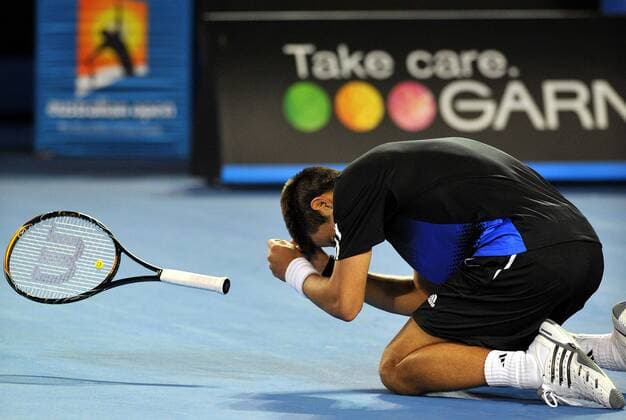 Novak Djokovic (Serbien) - Schlussjubel -  Tennis Herren Australian Open 2008, Grand Slam, ATP Tour Einzelbild Melbourne Freude, Begeisterung, Tennis Herren Australian Open 2008, Grand Slam, ATP Tour Einzelbild Melbourne Freude, Begeisterung,