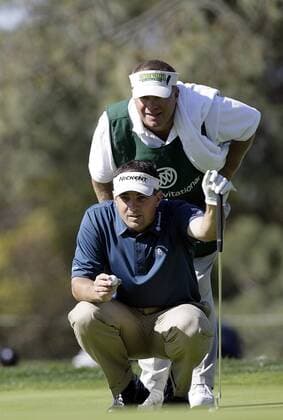 Brad Adamonis (USA, vorn) mit seinem Caddy - (Icon36960839) Golf Herren Buick Invitational 2008, PGA Tour Gruppe San Diego Golf Herren Buick Invitational 2008, PGA Tour Gruppe San Diego EDITORIAL USE ONLY