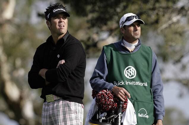 Eric Axley (USA, li.) mit seinem Caddy - (Icon36960849) Golf Herren Buick Invitational 2008, PGA Tour Gruppe San Diego Golf Herren Buick Invitational 2008, PGA Tour Gruppe San Diego EDITORIAL USE ONLY
