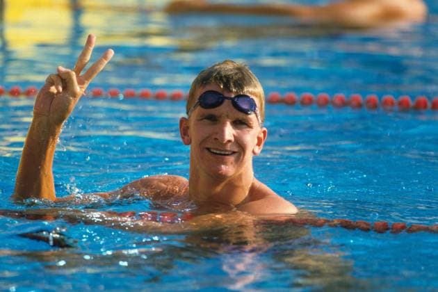 Michael Groß (BR Deutschland) - Olympiasieger 1984 über 200m Freistil Schwimmen OS Sommer Herren Olympische Spiele 1984, Sommerspiele, 200m, 200 m, Meter Einzelbild Los Angeles Freude, Schwimmen OS Sommer Herren Olympische Spiele 1984, Sommerspiele, 200m, 200 m, Meter Einzelbild Los Angeles Freude,