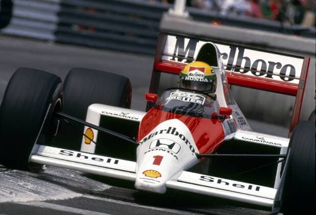 Ayrton Senna (Brasilien McLaren Honda) in seinem Boliden -  Motorsport Grand Prix Herren Großer Preis von Monaco 1989, Formel 1 Weltmeisterschaft, F1, F, GP, WM Einzelbild Monte Carlo Motorsport Grand Prix Herren Großer Preis von Monaco 1989, Formel 1 Weltmeisterschaft, F1, F, GP, WM Einzelbild Monte Carlo