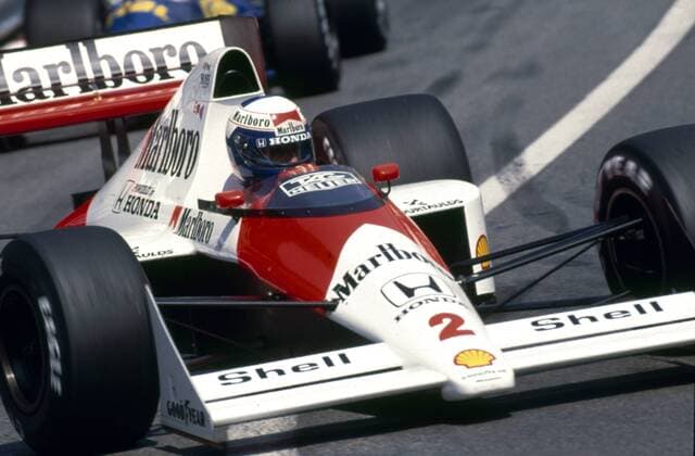Alain Prost (Frankreich McLaren Honda) in seinem Boliden -  Motorsport Grand Prix Herren Großer Preis von Monaco 1989, Formel 1 Weltmeisterschaft, F1, F, GP, WM Einzelbild Monte Carlo Motorsport Grand Prix Herren Großer Preis von Monaco 1989, Formel 1 Weltmeisterschaft, F1, F, GP, WM Einzelbild Monte Carlo