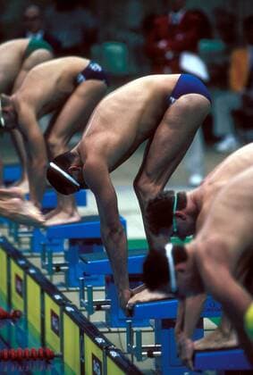 Matt Biondi (USA) am Start Schwimmen OS Sommer Herren Olympische Spiele 1988, Sommerspiele Gruppe Seoul Konzentration, Spannung, Schwimmen OS Sommer Herren Olympische Spiele 1988, Sommerspiele Gruppe Seoul Konzentration, Spannung,