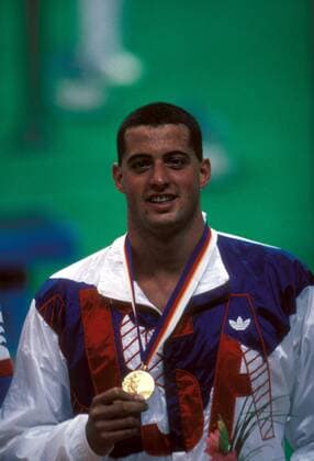 Matt Biondi (USA) gut gelaunt ob des Olympiasieges 1988 über die 100 Meter Freistil Schwimmen OS Sommer Herren Olympische Spiele 1988, Sommerspiele, Freistil, Freistilschwimmen, Kraul, Kraulschwimmen, 100m, m Einzelbild Seoul Begeisterung, Freude, Schwimmen OS Sommer Herren Olympische Spiele 1988, Sommerspiele, Freistil, Freistilschwimmen, Kraul, Kraulschwimmen, 100m, m Einzelbild Seoul Begeisterung, Freude,