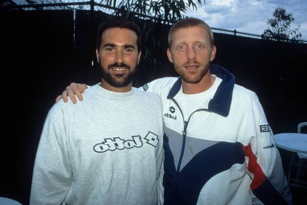Boris Becker (Deutschland, re.) mit seinem Trainer Mike de Palmer (USA) Tennis Herren Australian Open 1996, Grand Slam ATP Tour Gruppe Aufnahmedatum geschätzt Melbourne Tennis Herren Australian Open 1996, Grand Slam ATP Tour Gruppe Aufnahmedatum geschätzt Melbourne
