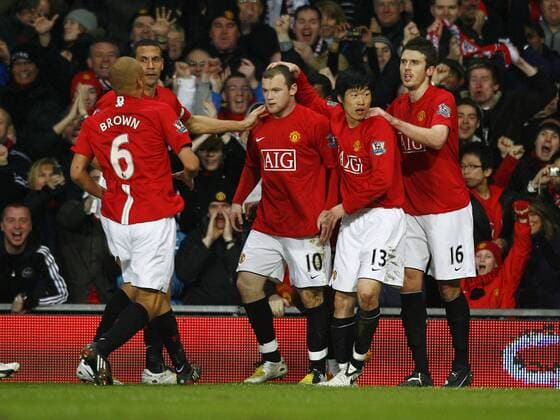 Torjubel Manchester United, u.a. Wayne Rooney (Mitte) - EDITORIAL USE ONLY. No use with unauthorised audio, video, data, fixture lists, club league logos or live services. Online in-match use limited to 120 images, no video emulation. No use in betting, games or single club league player publications. Fußball Herren FA Cup 2007 2008, Englischer Pokal, Pokalspiel, Manchester United, ManU Gruppe Manchester Freude, Fußball Herren FA Cup 2007 2008, Englischer Pokal, Pokalspiel, Manchester United, ManU Gruppe Manchester Freude,