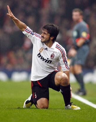 Gennaro Gattuso (AC Mailand) zeigt an, dass er behandelt werden möchte -  Fußball EC 1 Herren Champions League 2007 2008, AC Mailand, Milan Einzelbild London Fußball EC 1 Herren Champions League 2007 2008, AC Mailand, Milan Einzelbild London