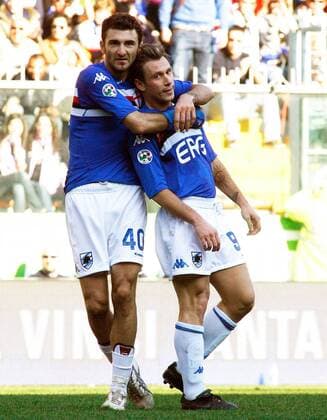 Antonio Cassano (re.) und Gennaro Delvecchio (beide Sampdoria Genua) - Torjubel -  Fußball Herren Serie A 2007 2008, 1. Italienische Liga, Sampdoria Genua Gruppe Genua Freude, Fußball Herren Serie A 2007 2008, 1. Italienische Liga, Sampdoria Genua Gruppe Genua Freude,