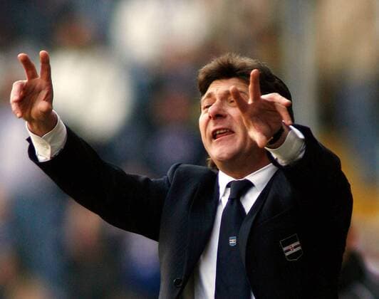 Trainer Walter Mazzarri (Sampdoria Genua) gibt Anweisungen-  Fußball Herren Serie A 2007 2008, 1. Italienische Liga, Sampdoria Genua Einzelbild Genua Fußball Herren Serie A 2007 2008, 1. Italienische Liga, Sampdoria Genua Einzelbild Genua