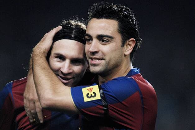 Lionel Messi (li.) und Xavi (beide FC Barcelona) - Torjubel Fußball Herren Primera Division 2007 2008, 1. Spanische Liga, FC Barcelona o0 Barca Gruppe Barcelona Freude, Fußball Herren Primera Division 2007 2008, 1. Spanische Liga, FC Barcelona o0 Barca Gruppe Barcelona Freude,