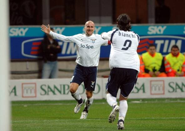 Tommaso Rocchi (li.) und Rolando Bianchi (beide Lazio Rom) - Torjubel - Fußball Herren Serie A 2007 2008, 1. Italienische Liga, Gruppe Mailand Freude, Fußball Herren Serie A 2007 2008, 1. Italienische Liga, Gruppe Mailand Freude,