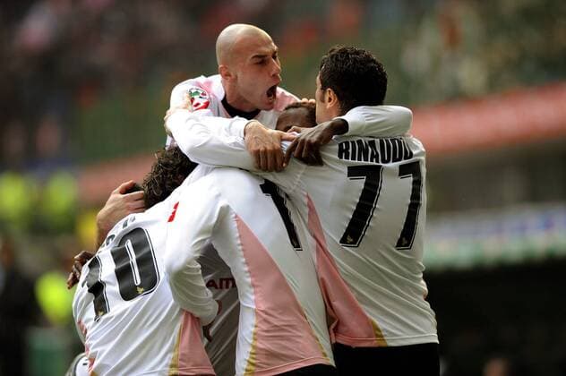 Torjubel Palermo -  Fußball Herren Serie A 2007 2008, 1. Italienische Liga, US Palermo Gruppe Mailand Freude, Fußball Herren Serie A 2007 2008, 1. Italienische Liga, US Palermo Gruppe Mailand Freude,
