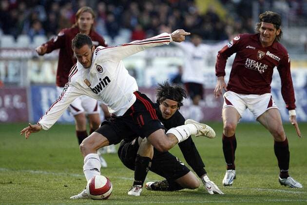 Alberto Gilardino (AC Mailand, li..) gegen Torwart Alberto Maria Fontana (FC Turin, Mitte) -  Fußball Herren Serie A 2007 2008, 1. Italienische Liga, Torino FC - AC Mailand 0:1, Milan, Vdig Gruppe Turin Dynamik, Fußball Herren Serie A 2007 2008, 1. Italienische Liga, Torino FC - AC Mailand 0:1, Milan, Vdig Gruppe Turin Dynamik,