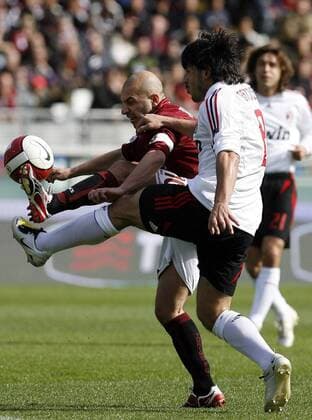 Alessandro Rosina (FC Turin, li.) gegen Gennaro Gattuso (AC Mailand) -  Fußball Herren Serie A 2007 2008, 1. Italienische Liga, Torino FC - AC Mailand 0:1, Milan, Vdig Gruppe Turin Kampf, Dynamik, Fußball Herren Serie A 2007 2008, 1. Italienische Liga, Torino FC - AC Mailand 0:1, Milan, Vdig Gruppe Turin Kampf, Dynamik,