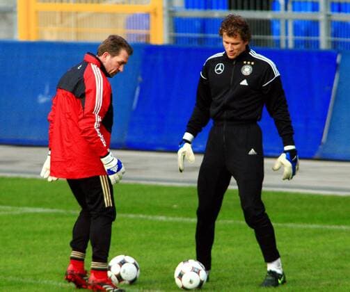 Torwart Jens Lehmann (re.) und Torwarttrainer Andreas Köpke (beide Deutschland) Fußball Länderspiel Herren Freundschaftsspiel 2008, Test, Testspiel, Nationalteam, Training Gruppe Basel Fußball Länderspiel Herren Freundschaftsspiel 2008, Test, Testspiel, Nationalteam, Training Gruppe Basel 