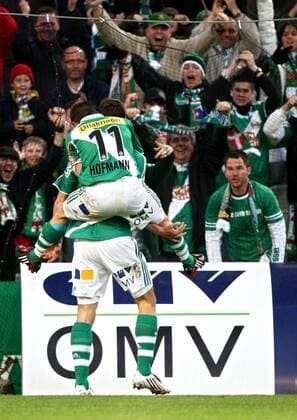 Steffen Hofmann (vorn) und Stefan Maierhofer (beide Rapid Wien) jubeln -  Fußball Herren Tmobilebundesliga 2007 2008, 1. österreichische Liga, SK Rapid Wien Gruppe Wien Freude, Begeisterung, Fußball Herren Tmobilebundesliga 2007 2008, 1. österreichische Liga, SK Rapid Wien Gruppe Wien Freude, Begeisterung,