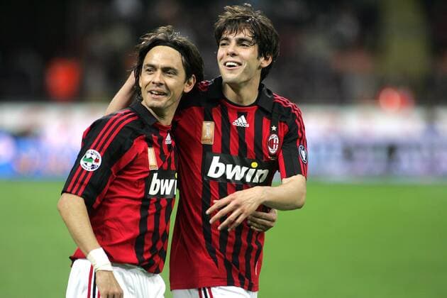 Filippo Inzaghi (li.) und Kaka (beide AC Mailand) - Torjubel - Fußball Herren Serie A 2007 2008, 1. Italienische Liga, AC Mailand, Milan Gruppe Mailand Freude, Fußball Herren Serie A 2007 2008, 1. Italienische Liga, AC Mailand, Milan Gruppe Mailand Freude,