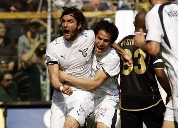 Rolando Bianchi (li.) und Cristian Ledesma (beide Lazio Rom) - Torjubel -  Fußball Herren Serie A 2007 2008, 1. Italienische Liga, Lazio Rom Gruppe Parma Freude, Begeisterung, Fußball Herren Serie A 2007 2008, 1. Italienische Liga, Lazio Rom Gruppe Parma Freude, Begeisterung,