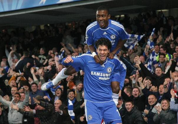 Michael Ballack (u.) und Salomon Kalou (beide Chelsea) - Torjubel Fußball EC 1 Herren Champions League 2007 2008, Chelsea FC London Gruppe London Begeisterung, Freude, Fußball EC 1 Herren Champions League 2007 2008, Chelsea FC London Gruppe London Begeisterung, Freude,