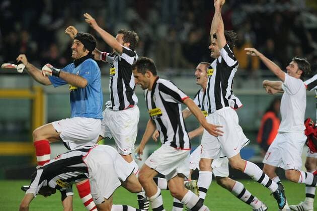 Schlussjubel Juventus Turin -  Fußball Herren Serie A 2007 2008, 1. Italienische Liga, Juventus Turin, Juve Gruppe Turin Freude, Begeisterung, Fußball Herren Serie A 2007 2008, 1. Italienische Liga, Juventus Turin, Juve Gruppe Turin Freude, Begeisterung,