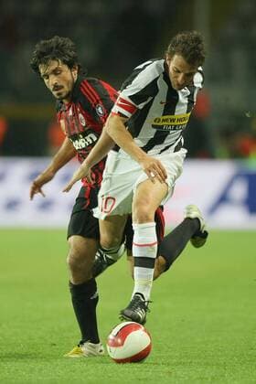 Alessandro del Piero (Juventus Turin, re.) gegen Gennaro Gattuso (AC Mailand) -  Fußball Herren Serie A 2007 2008, 1. Italienische Liga, Juventus Turin - AC Mailand 3:2, Juve, Milan Gruppe Turin Dynamik, Fußball Herren Serie A 2007 2008, 1. Italienische Liga, Juventus Turin - AC Mailand 3:2, Juve, Milan Gruppe Turin Dynamik,