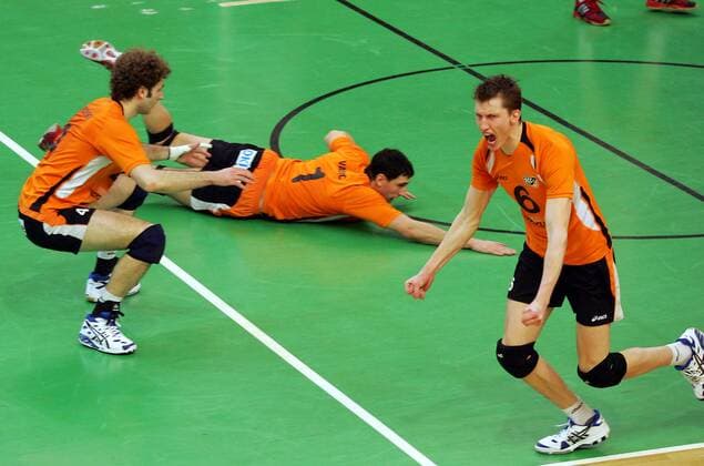 Felix Fischer (re.), Aleksandar Spirovski (li.) und Milan Vasic (alle SCC Berlin) Volleyball 1. BL Herren Saison 2007 2008, Playoffs, Playoff, Play Offs, Off, SC Charlottenburg Gruppe Berlin Freude, Volleyball 1. BL Herren Saison 2007 2008, Playoffs, Playoff, Play Offs, Off, SC Charlottenburg Gruppe Berlin Freude,