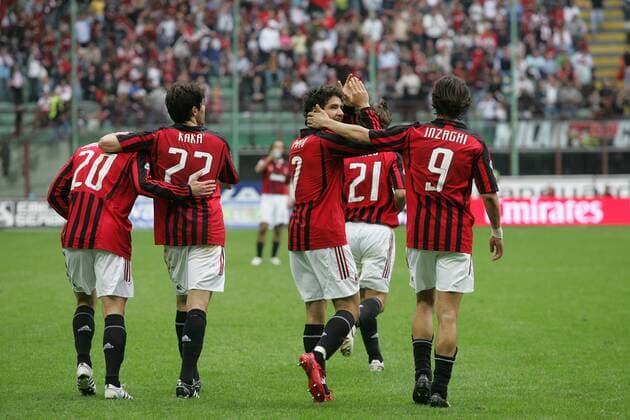 Schlussjubel AC Mailand, u.a. Alexandre Pato (Mitte) - Fußball Herren Serie A 2007 2008, 1. Italienische Liga, AC Mailand, Milan Gruppe Mailand Freude, Fußball Herren Serie A 2007 2008, 1. Italienische Liga, AC Mailand, Milan Gruppe Mailand Freude,