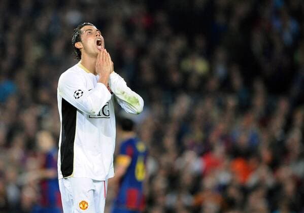 Cristiano Ronaldo (Manchester United) verzweifelt Fußball EC 1 Herren Champions League 2007 2008, ManU Einzelbild Barcelona Enttäuschung, Verzweiflung, Fußball EC 1 Herren Champions League 2007 2008, ManU Einzelbild Barcelona Enttäuschung, Verzweiflung,