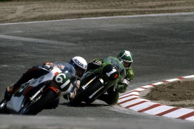 Anton Mang (BR Deutschland Kawasaki, re.) Motorsport WM Herren WM 1981, Motorrad, Motorradrennen, Motorradsport Gruppe Aufnahmedatum geschätzt Dynamik, Motorsport WM Herren WM 1981, Motorrad, Motorradrennen, Motorradsport Gruppe Aufnahmedatum geschätzt Dynamik,